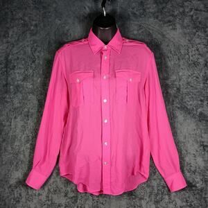 Ralph Lauren Button Up Blouse Women Size 2 Pink Fuchsia Long Sleeve